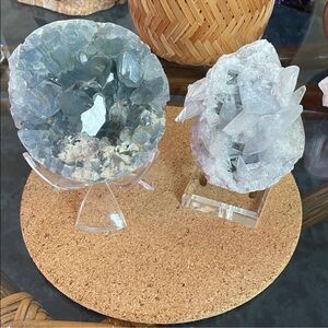 Pair of Celestite and Celestine Crystal Geodes - Pale Blue Specimens